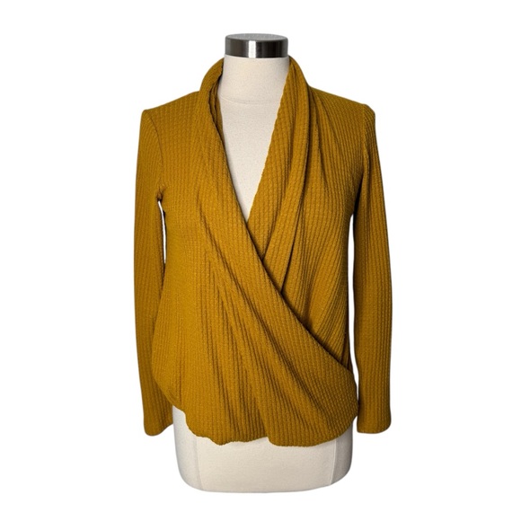 Anthropologie Akemi and Kin Woodruff Waffle Knit Wrap Mustard Long Sleeve Sz‎ XS - Picture 8 of 11